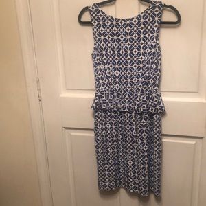 Blue and white peplum dress
